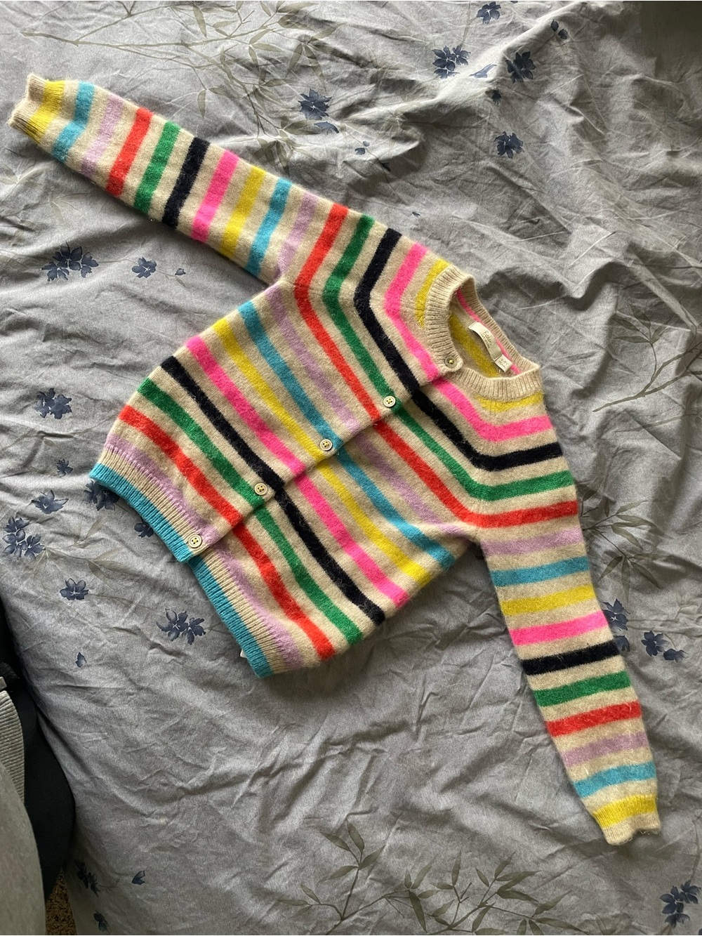 Kids Multicolor Striped Crewneck Button Cardigan (cashmere)